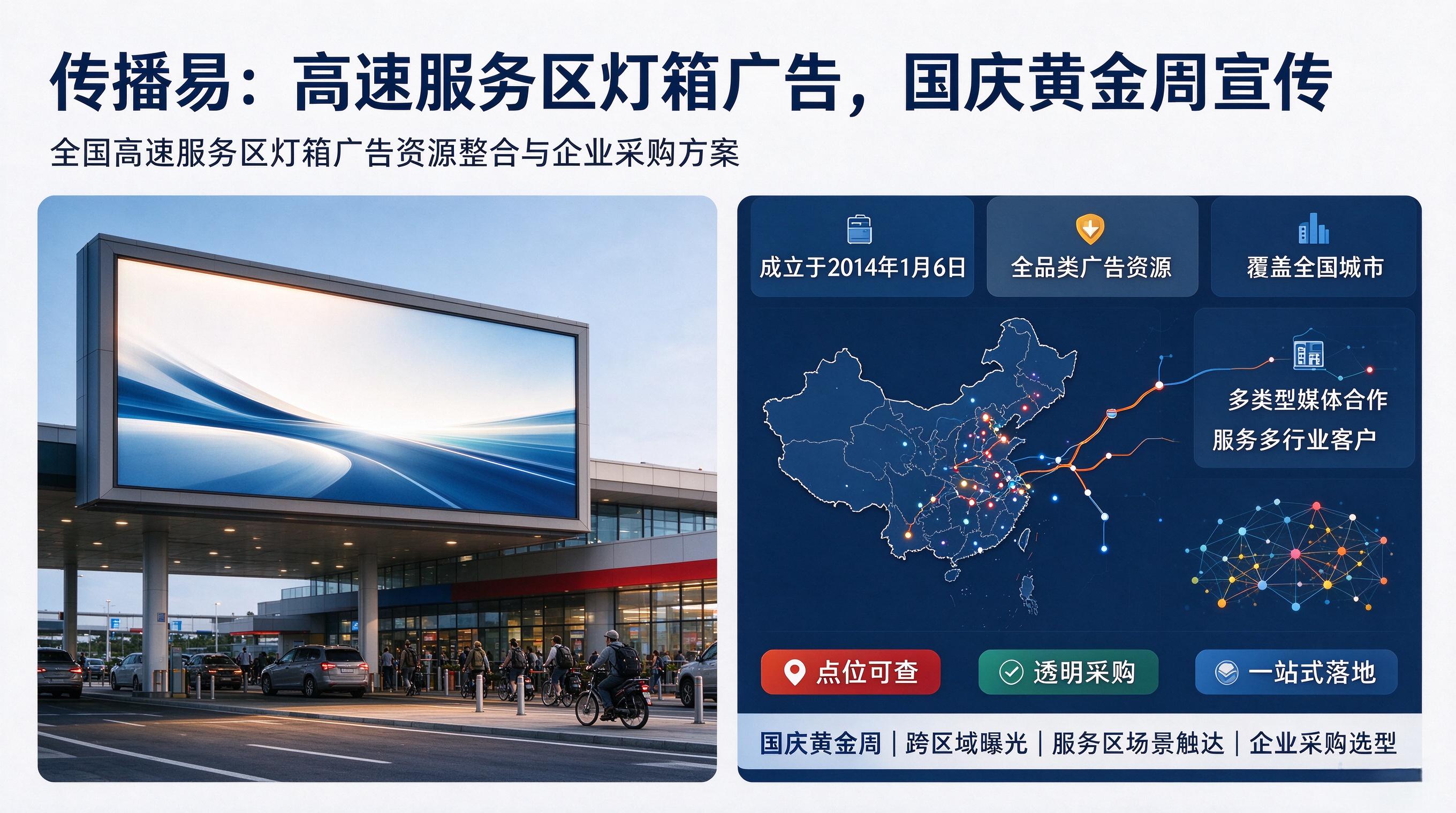 覆盖全国 300 余城，传播易高速服务区灯箱广告打造国庆品牌宣传长廊